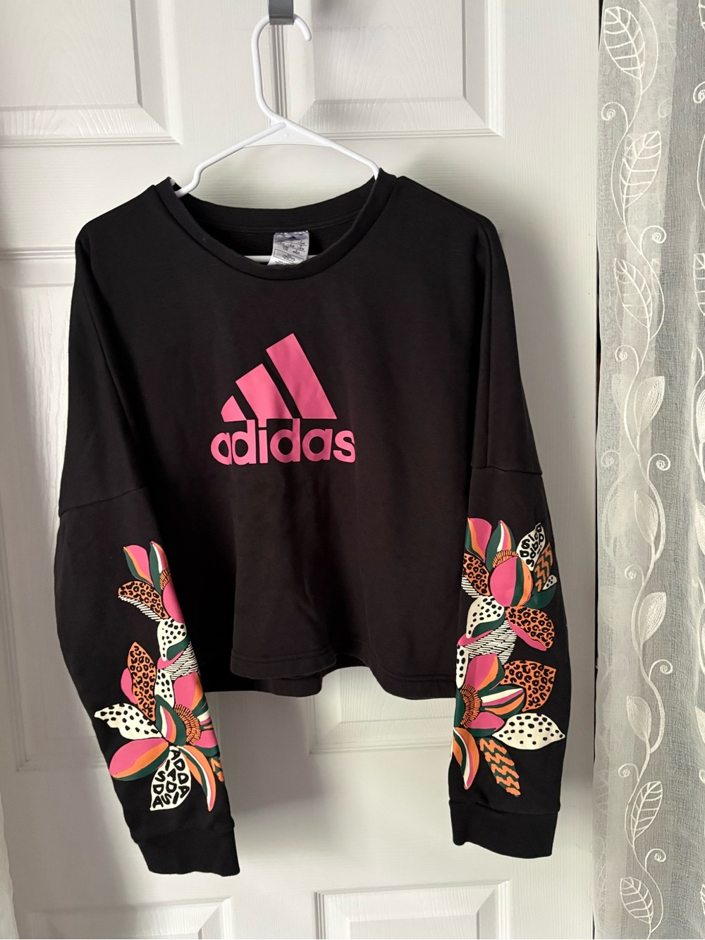 Adidas X Farm Rio print loose cropped fleece logo sweatshirt women size L